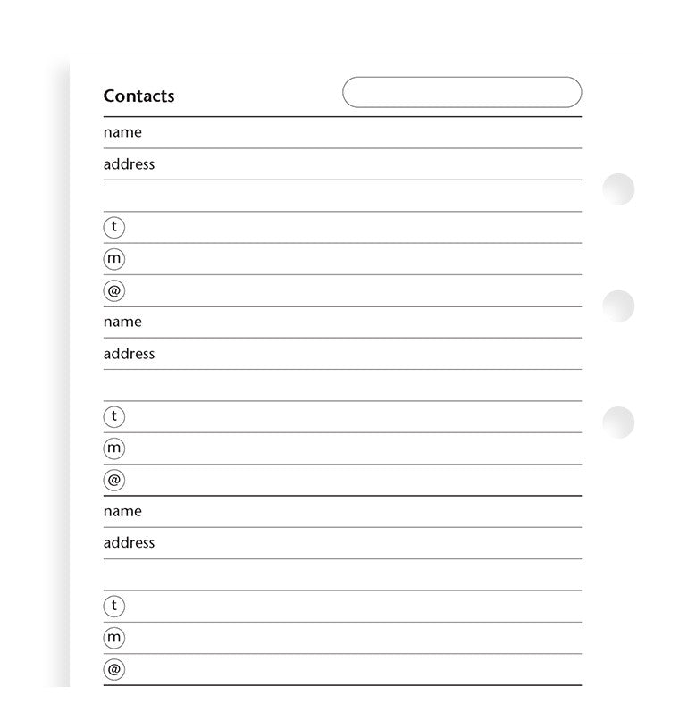 A5 Filofax Organizer or Clipbook CONTACTS