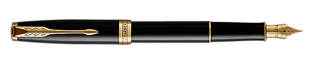 Parker Sonnet Fountain Pen Black Lacquer Gold Trim Medium Nib