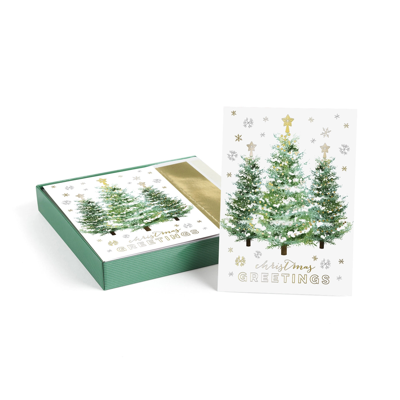 Gold Trimmed Trees Boxed Holiday Cards