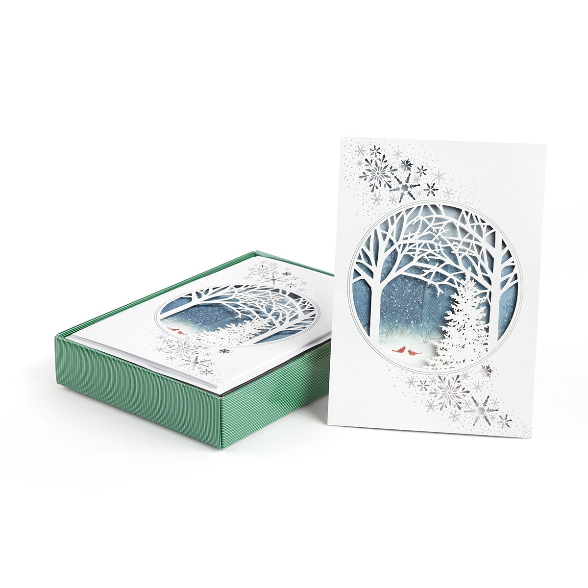 Cardinals and Trees Laser Cut Boxed Holiday Cards