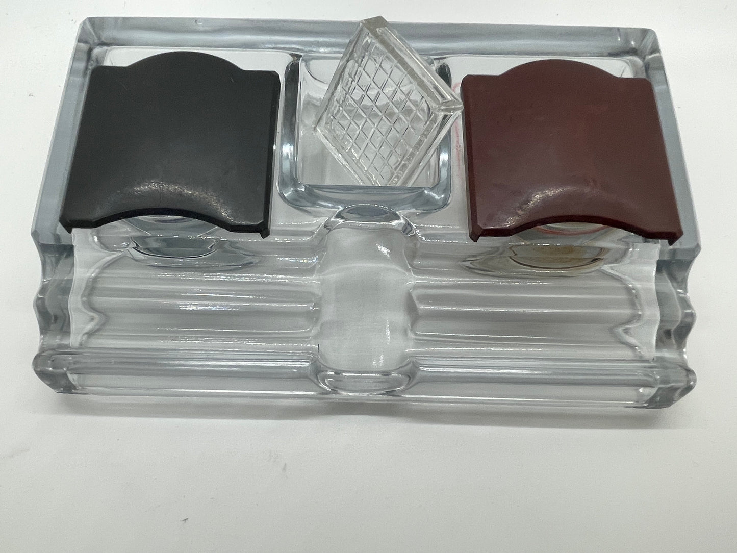 Vintage Glass Double Well, Double Pen Tray