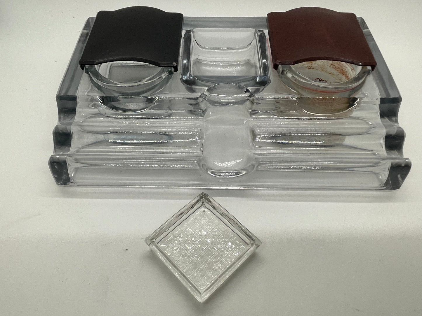 Vintage Glass Double Well, Double Pen Tray