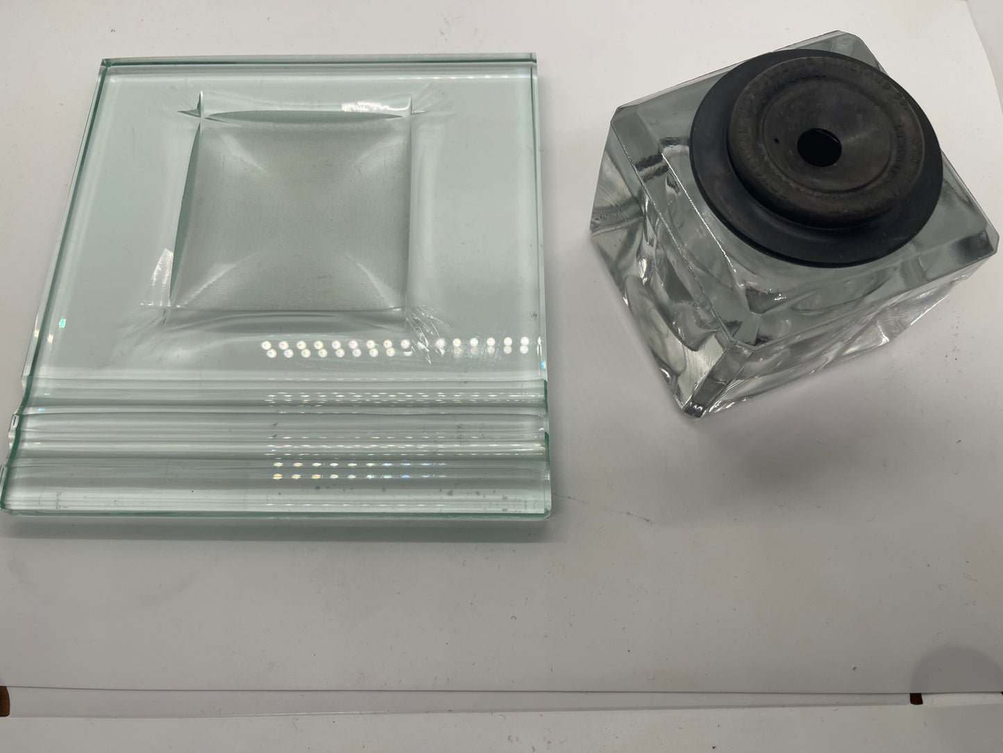 Vintage Glass Desk Ink Well and 2 Pen Tray