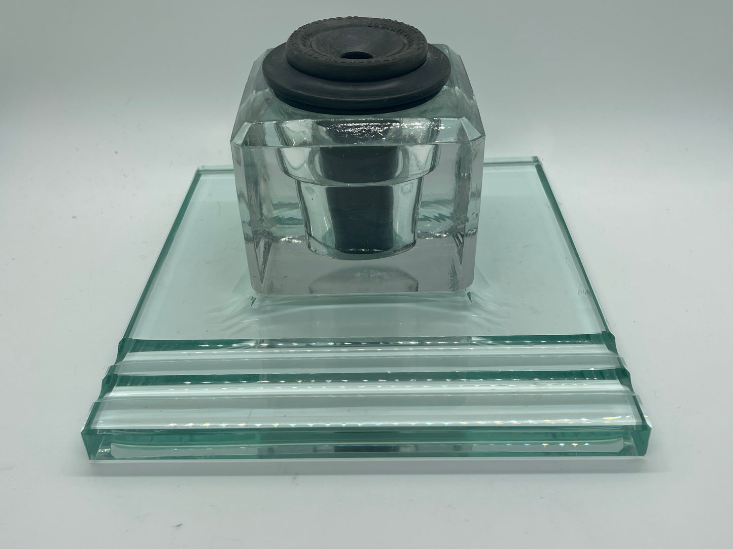 Vintage Glass Desk Ink Well and 2 Pen Tray