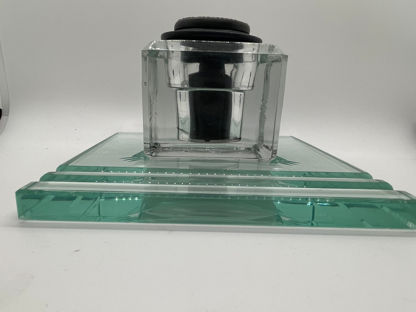 Vintage Glass Desk Ink Well and 2 Pen Tray