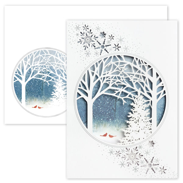 Cardinals and Trees Laser Cut Boxed Holiday Cards