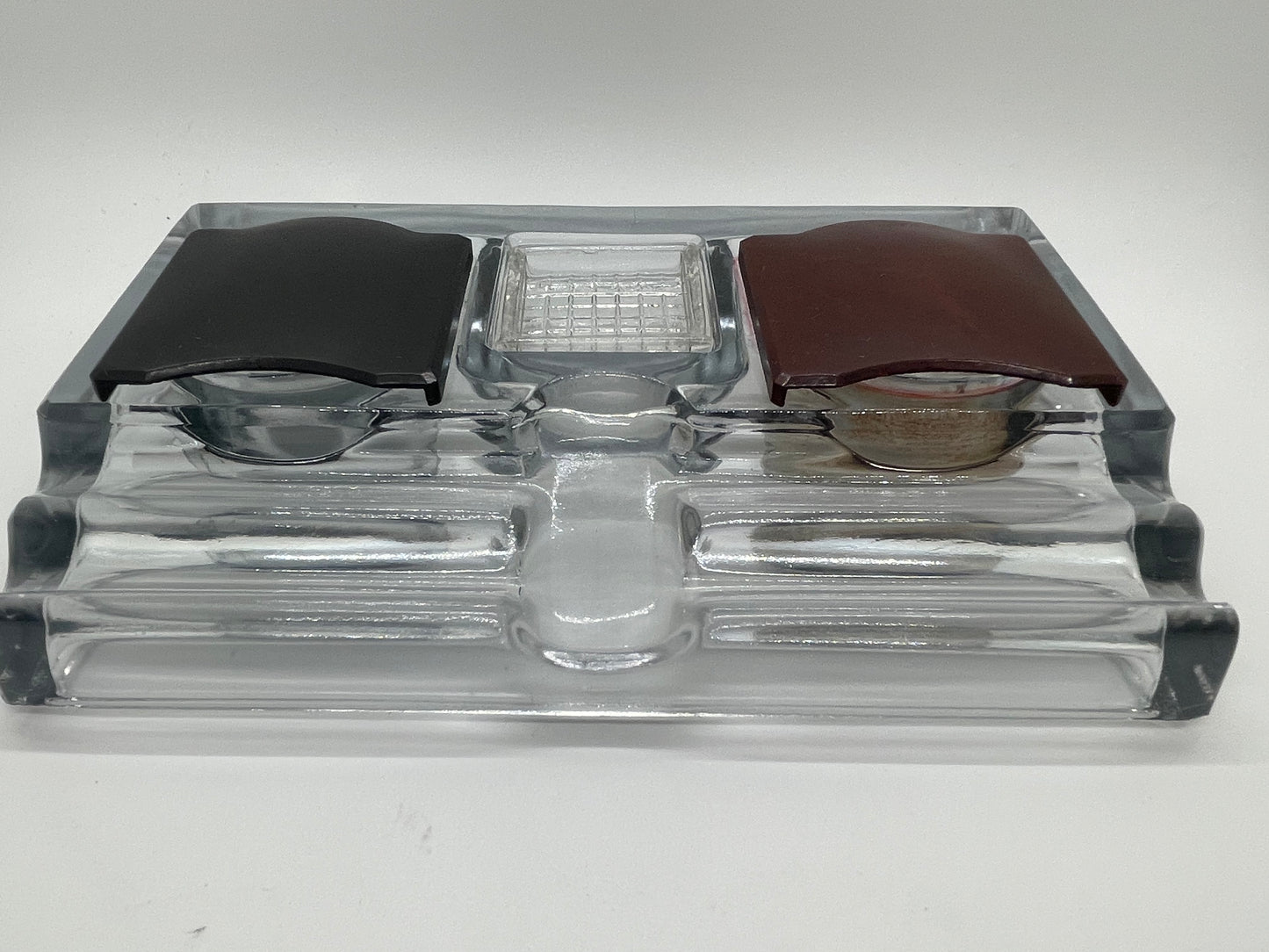 Vintage Glass Double Well, Double Pen Tray