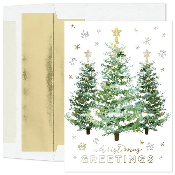 Gold Trimmed Trees Boxed Holiday Cards