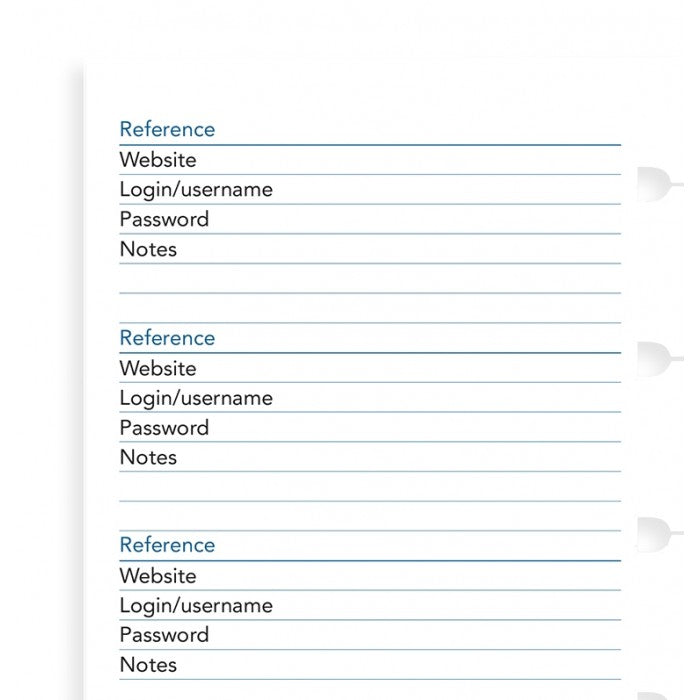 Filofax Notebook PASSWORD PAPER