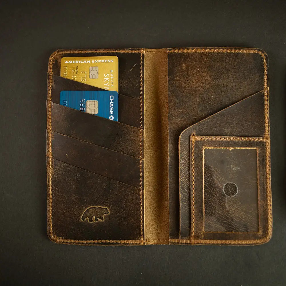 Kodiak Leather Checkbook Wallet, Dark Walnut
