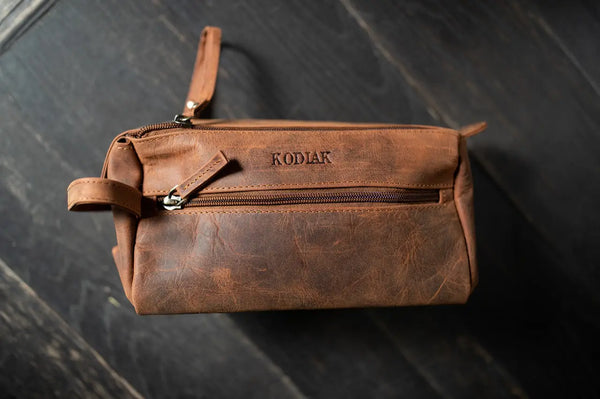 Kodiak Leather Toiletry Bag Antique Brown