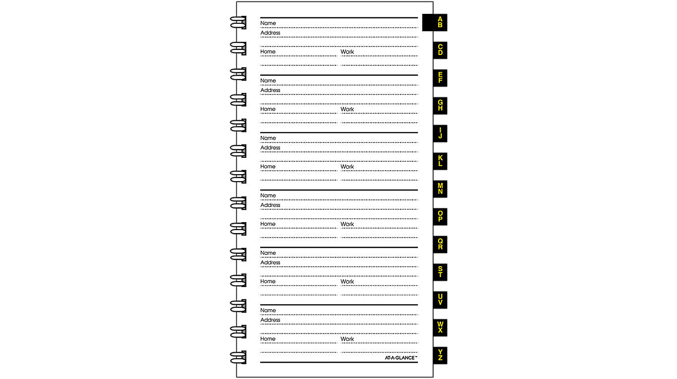 AT-A-GLANCE Tabbed Tel Refill for 70-008 and 70-543 and 70-064  No. 80909 10