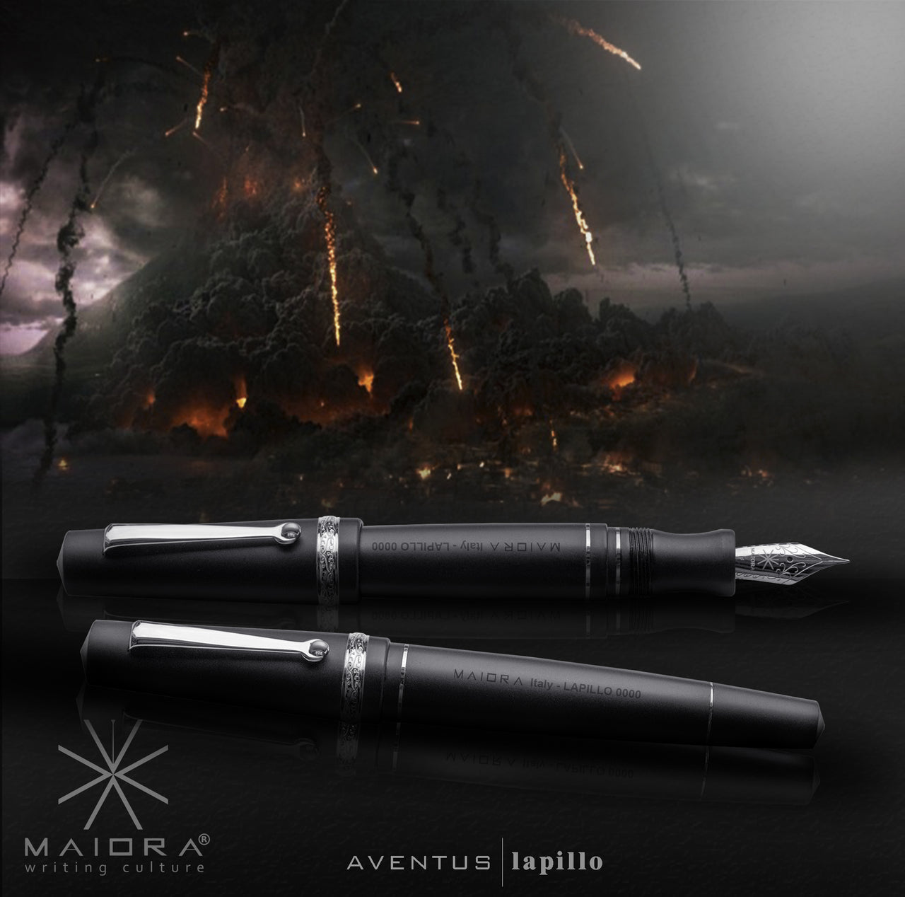 Maiora Aventus LAPILLO (“LAPILLUS”matte black / palladium plated) fountain pen Fine Nib