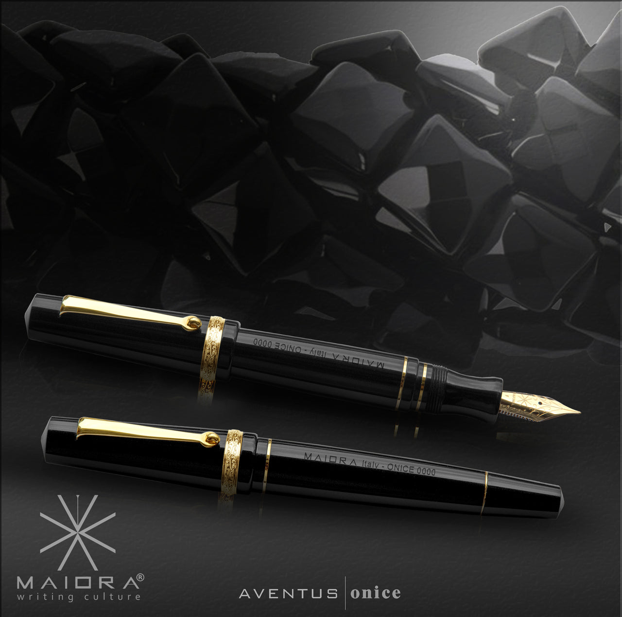 Maiora Aventus ONICE (“ONIX”mirror black / gold plated) fountain pen STUB NIB