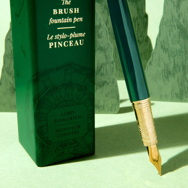 *Lord Evergreen Brush Fountain Pen Gold Plated Fine Nib by Ferris Wheel Press