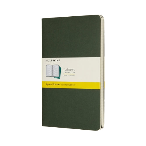 Moleskine CAHIERS JOURNAL LARGE Size 5" x 8.25" SQUARED SOFTcover MYRTLE GREEN
