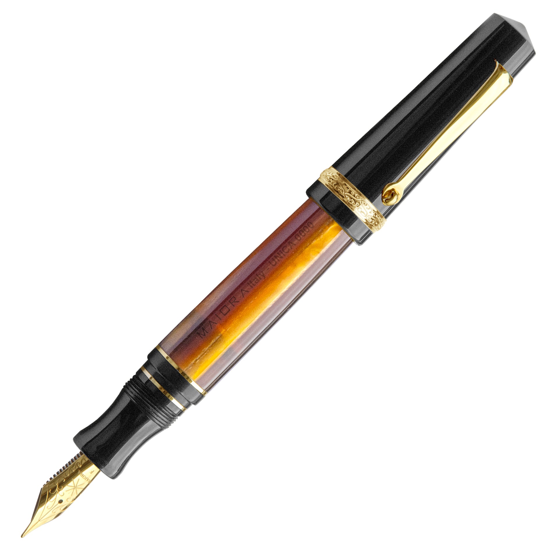 Maiora Aventus UNICA (“UNIQUE”black and orange/ gold plated) fountain pen, Medium Nib