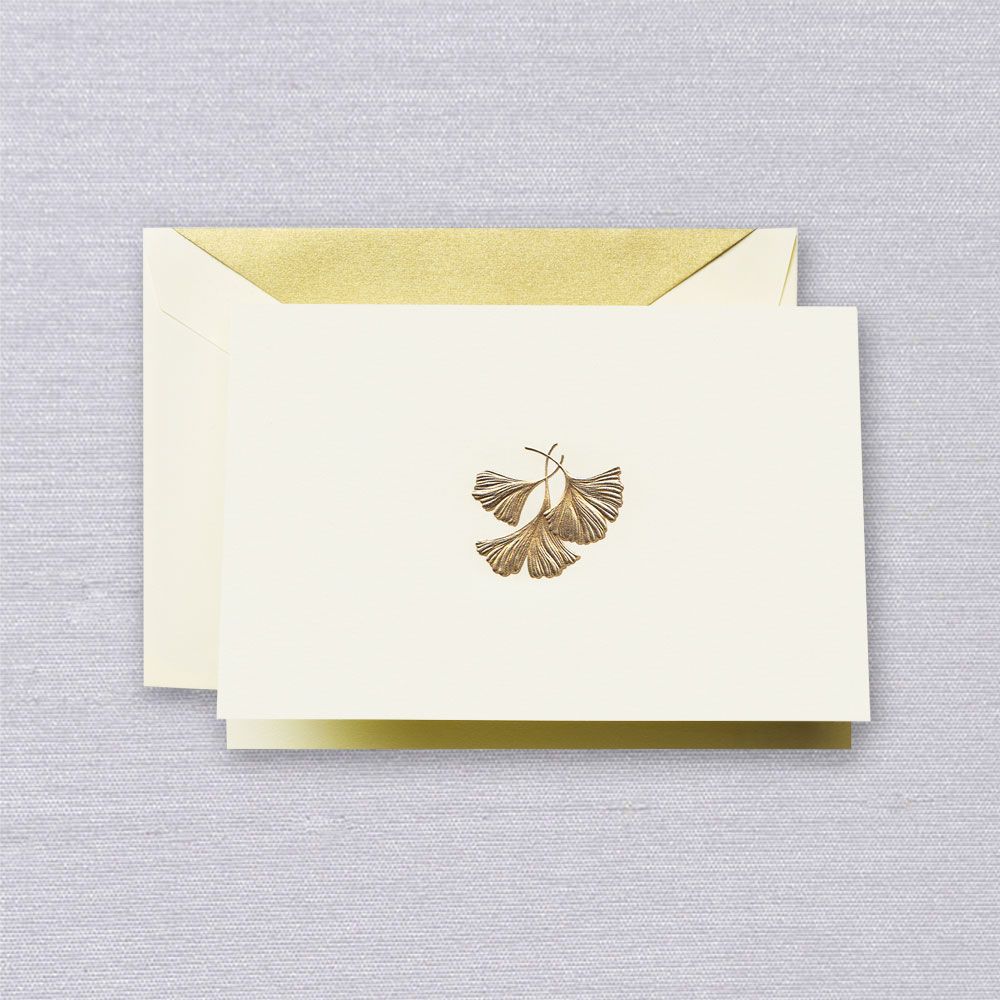 CRANE Engraved Ginko Leaf Note with Gold Lustre Lining