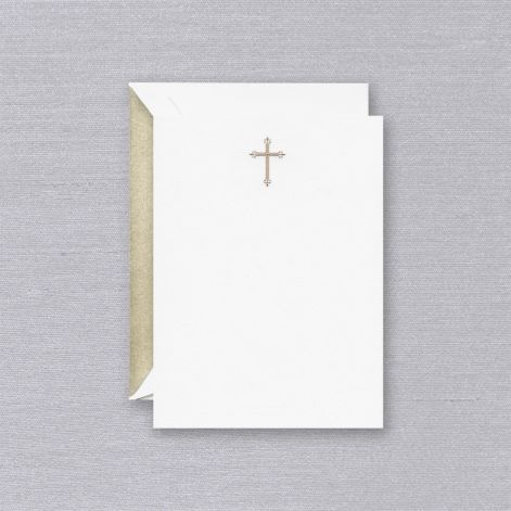 Engraved Gold Cross Imprintable Invitation Card  10 cards / 10 lined envelopes BY CRANE