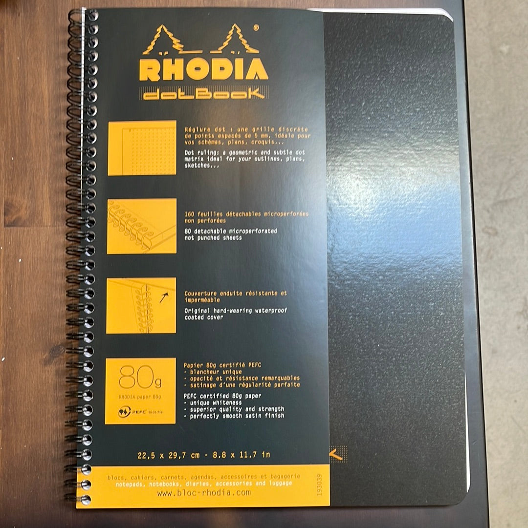 Rhodia - Wirebound Notebook - Dot Grid - 80 Sheets - 9 x 11 3/4" - Black