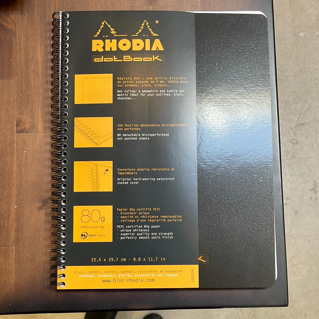 Rhodia - Wirebound Notebook - Dot Grid - 80 Sheets - 9 x 11 3/4" - Black