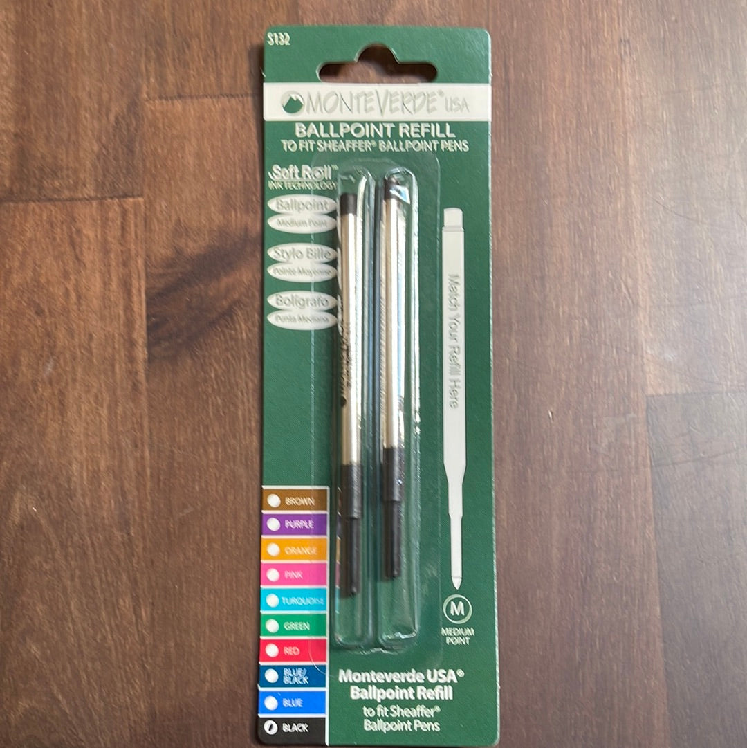 Monteverde Soft Roll Black Ballpoint Refill to fit Sheaffer Ballpoint Pens (2pack)